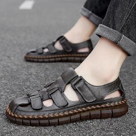 Summer new men's large size casual handmade sandals fashion trend all sandals beach shoes 38-47 (Color: Gray, size: 39)