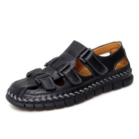 Summer new men's large size casual handmade sandals fashion trend all sandals beach shoes 38-47 (Color: Black, size: 40)